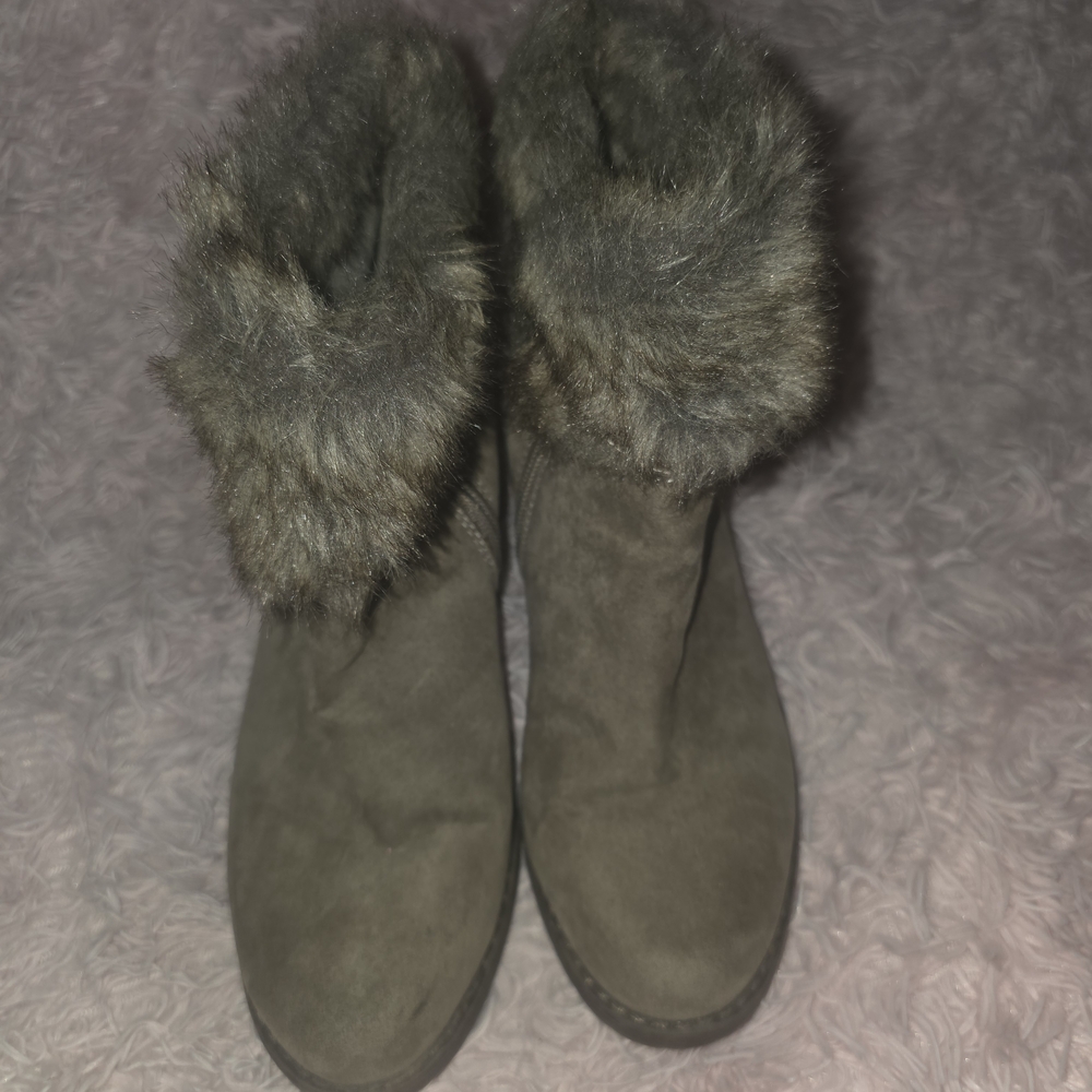 Xappeal Gray Fur-Trimmed Ankle Boots